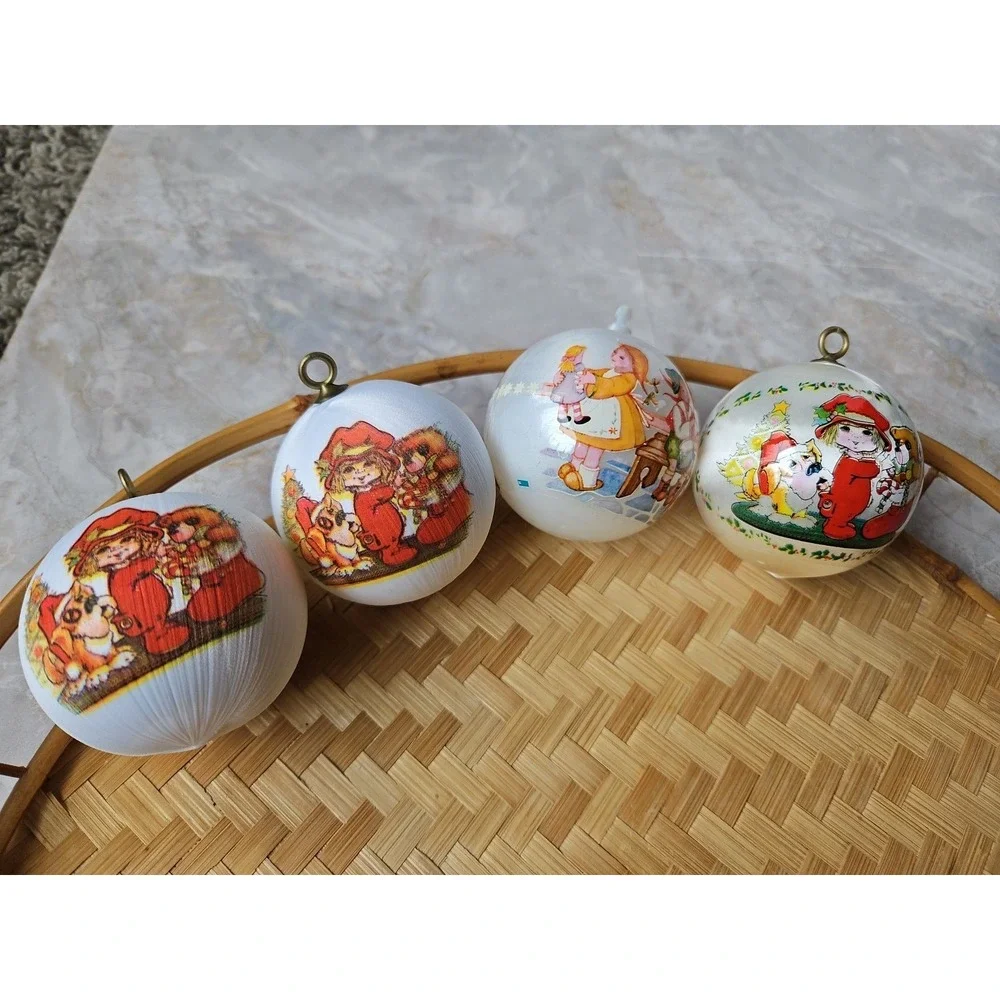 Vintage Christmas Ornaments Satin Silk Ball Wrapped Lot of 4 Random Designs